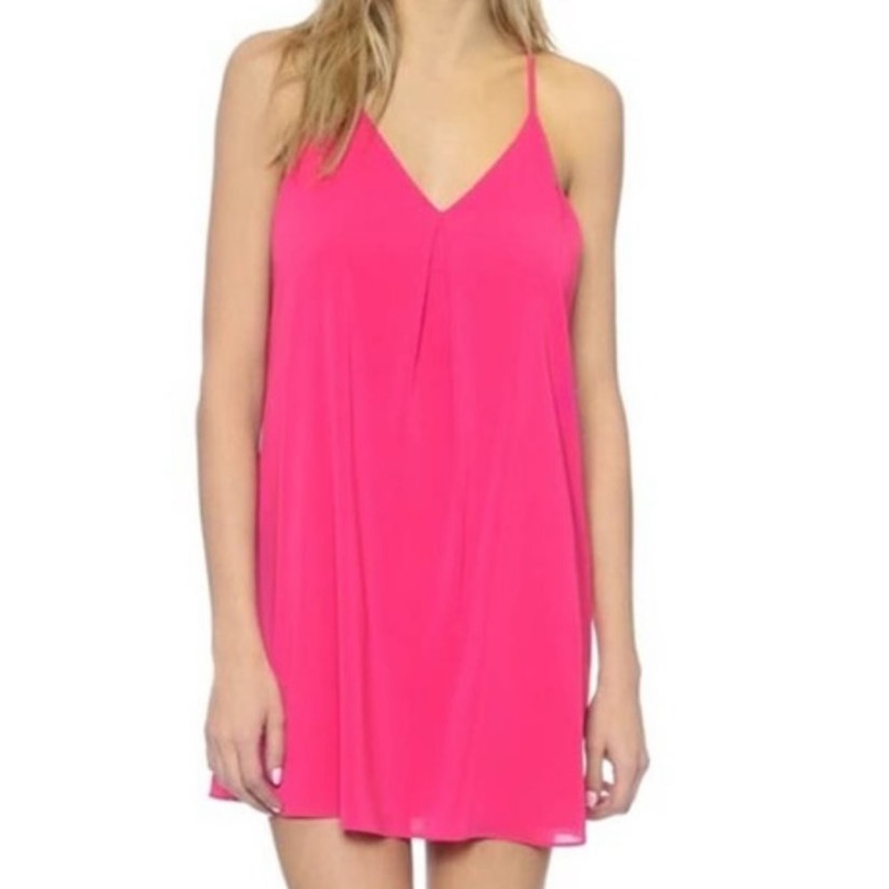 Hot Pink Alice + Olivia Revolve Fierra Silk Y-Back Mini Dress